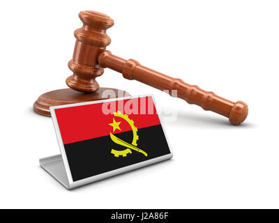 Maillet en bois 3d et l'Angola drapeau. Image avec clipping path Banque D'Images