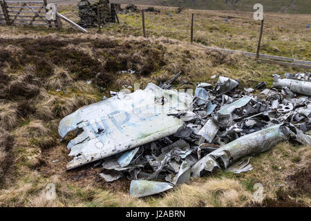 L'épave d'un RAF, De Havilland Venom Mk4, no de série WR557, de l'Unité de maintenance n°22 qui s'est écrasé près de Currick Farlam en 1957 Banque D'Images