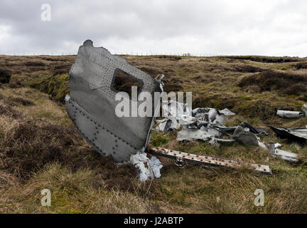 L'épave d'un RAF, De Havilland Venom Mk4, no de série WR557, de l'Unité de maintenance n°22 qui s'est écrasé près de Currick Farlam en 1957 Banque D'Images