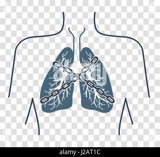 Icône d'un patient souffrant d'asthme bronchique dans un style linéaire. Le concept de la maladie, sous la forme de poumons sont liés à la chaîne Illustration de Vecteur