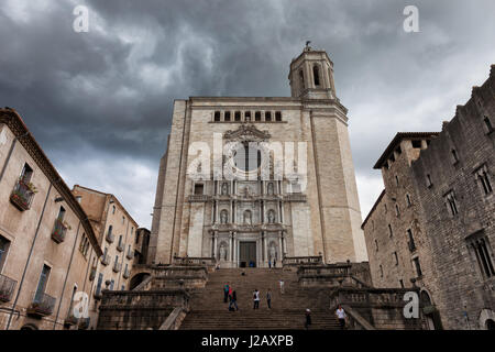 Espagne, Catalogne, Gérone, Cathédrale de Saint Mary de Gérone (Catedral de Santa Maria de Girona), ville monument Banque D'Images