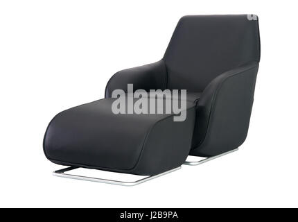 Fauteuil avec extension de la jambe noire sur fond blanc Banque D'Images