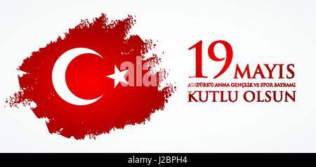 19 Mayis u'Ataturk anma, genclik ve spor bayrami. La traduction du turc : 19 mai commémoration d'Atatürk, de la jeunesse et des sports 24. Illustration de Vecteur