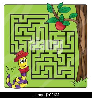 Labyrinthe, labyrinthe pour les enfants. L'entrée et à la sortie - aider le ver de ramper à apple Illustration de Vecteur