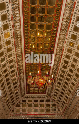 Plafond. Palais de fleurs. Moti Mahal. Phool Mahal. Fort Mehrangarh. 10e siècle. Jodhpur. Le Rajasthan. L'Inde. Banque D'Images