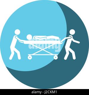 Circulaire de couleur de l'ombrage du châssis avec pictogramme personnel paramédical avec patient en civière Illustration de Vecteur