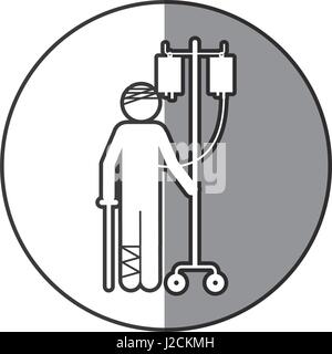 Ombrage gris châssis circulaire avec pictogramme pansement patient hospitalisé Illustration de Vecteur