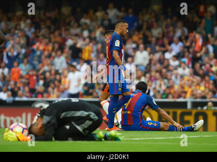 Valencia, Espagne, 22 de octubre de 2016. Partido correspondiente a la jornada 9 de la Liga disputado en Mestalla entre Valence CF et le FC Barcelone. Penalti sobre Luis Suarez en El ultimo minuto del partido.(Photo : Maria Jose Segovia / Cordon Presse) Banque D'Images