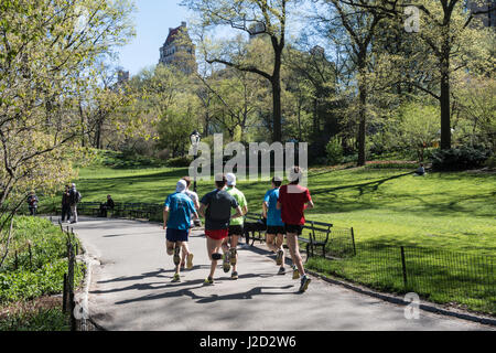 Groupe de coureurs homme Formation dans Central Park au printemps, New York City, USA Banque D'Images