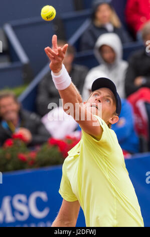 Barcelone, Espagne. 27 avril, 2017. Joueur de tennis sud-africain Kevin Anderson lors d'une troisième série match contre Rafael Nadal à l'Open de Barcelone Banc Sabadell - 65º Trofeo Conde de Godó'. Crédit : David Grau/Alamy Live News. Banque D'Images