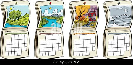 Un ensemble de quatre calendriers saisonniers pour chaque saison. Illustration de Vecteur