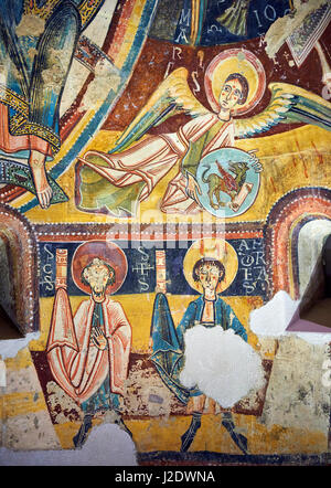 Fresques romanes représentant les apôtres de l'église de Sant Miguel d'Engolasters, Les Escaldes, Andorre.. Peinte autour de 1160. Musée national d'Art Banque D'Images