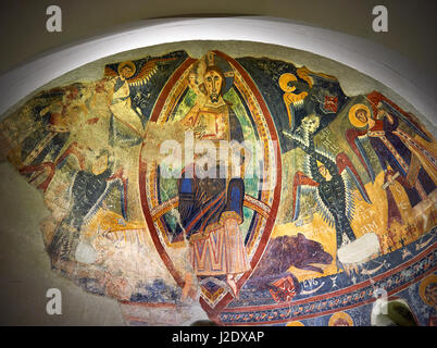 Seconde moitié du xiie siècle, fresques romanes de l'abside d'Esterri de Cardos représentant le Christ Pantocrator. L'église de Sant Pau d'Estirri Banque D'Images