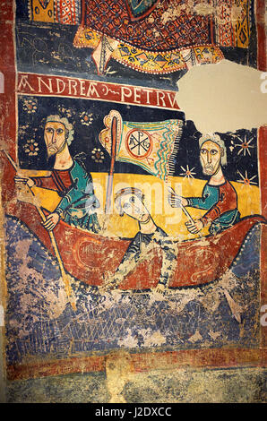 Douzième siècle fresque romane de l'appel de St.. Andrew & pêche Saint Pierre de l'église de Santa Maria de Taüll, la Vall de Boi, Alta Riba Banque D'Images