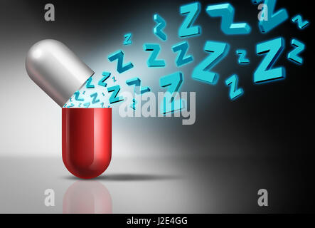 Somnifère symbole et insomnie medicine concept comme un sommeil pharmaceutique des médicaments sur ordonnance par la lettre z comme une aide à dormir. Banque D'Images