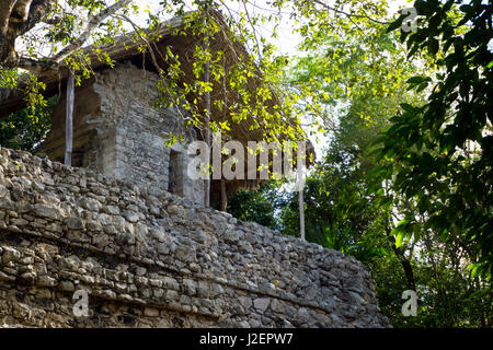 Vue rapprochée du Temple des peintures dans les ruines Maya de Coba, Mexique Banque D'Images