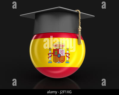 Graduation cap et pavillon espagnol. Image avec clipping path Banque D'Images