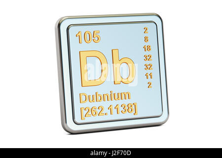 Le dubnium Db, élément chimique signe. Le rendu 3D isolé sur fond blanc Banque D'Images
