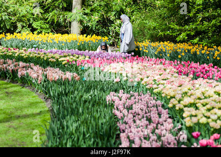 Les visiteurs admirer les belles fleurs et jardins de Keukenhof à Lisse Banque D'Images