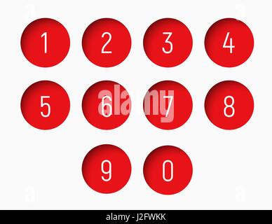 Ensemble de chiffres de 0 à 9 avec une forme ronde rouge avec une ombre interne. Vector illustration Illustration de Vecteur