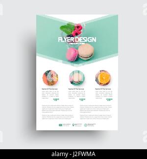 Flyer design avec une place pour une photo sous la forme d'une flèche. Un modèle pour une brochure publicitaire universel pour la nourriture, les boissons, les sports, les affaires, et Illustration de Vecteur