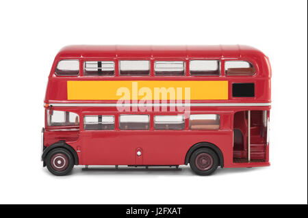 D'un modèle à l'échelle miniature vintage london bus rouge sur blanc Banque D'Images