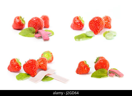 Jeu de chewing-gum fraise sur un fond blanc Banque D'Images