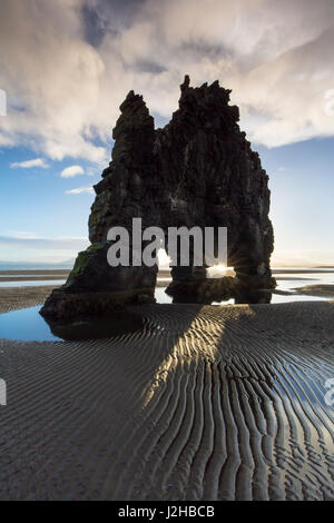 Hvitserkur, 15 m de haut le long de la pile basaltiques de la côte est de la péninsule de Vatnsnes, nord-ouest de l'Islande Banque D'Images