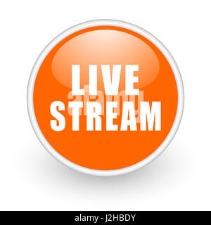Live Stream design moderne orange brillant icône web sur fond blanc. Banque D'Images