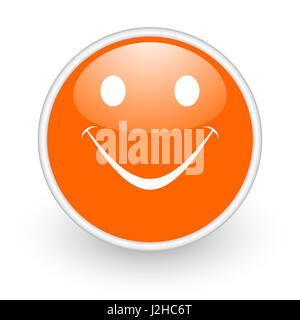 Design moderne orange brillant sourire icône web sur fond blanc. Banque D'Images