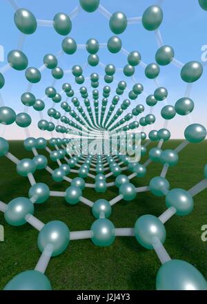 Le modèle moléculaire de nanotube de carbone. L'oeuvre de l'ordinateur. Banque D'Images