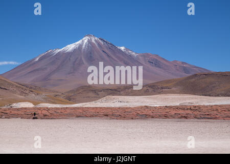 Piedras Rojas (Roches rouges) par le Salar de Talar Laguna, un sel dans la puna haut de la Cordillère des Andes dans le désert d'Atacama au Chili, de l'altitude de 3,950m Banque D'Images