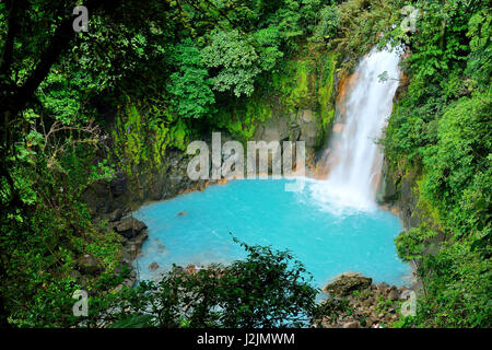 La cascade aux eaux bleues de la Rio Celeste dans le Parc National Volcan Tenorio, Costa Rica, Amérique Centrale Banque D'Images