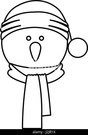 Contour de visage bonhomme monochrome avec écharpe et chapeau de Noël Illustration de Vecteur