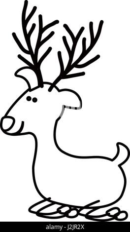 Contour monochrome caricature de renne rigolo lazy Illustration de Vecteur