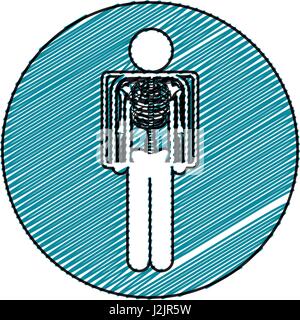 Dessin au crayon de couleur châssis circulaire avec pictogramme et la radiographie du patient Illustration de Vecteur