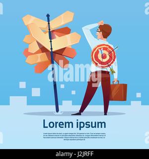 Business Man Standing Signer Choisir Direction façon pancarte Arrow Illustration de Vecteur