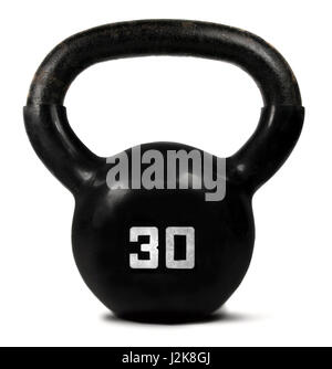 Poids kettlebell noir sur fond blanc. Banque D'Images