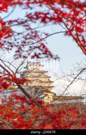 Château de Himeji, aussi appelé château du héron blanc, en automne, au Japon. Banque D'Images