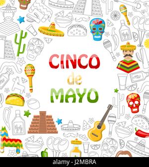 Maison de vacances avec arrière-plan coloré mexicain Collection icônes, objets et symboles Illustration de Vecteur