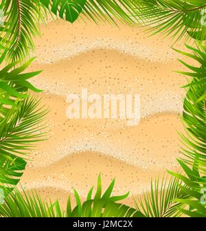 Beau cadre avec la texture de sable et de plantes exotiques Illustration de Vecteur