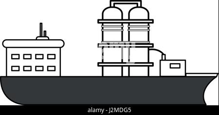 Bateau cargo silhouette couleur croquis avec la plate-forme avec des chars Illustration de Vecteur