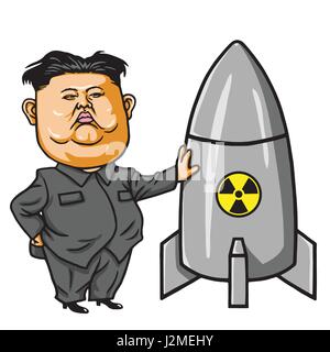 Kim Joung-ONU avec missile nucléaire Cartoon Vector Illustration. 27 avril, 2017 Illustration de Vecteur