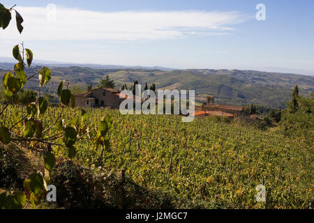 Vue sur le village de Lamole, vin Chianti, Toscane, Italie Banque D'Images