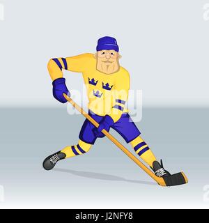 L'équipe de hockey sur glace suède joueur attaquant dessiné dans un style cartoon Illustration de Vecteur