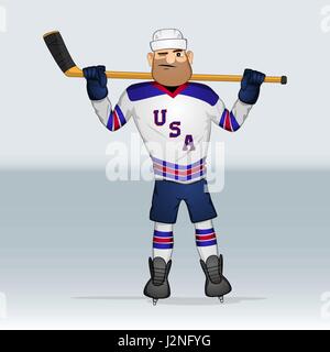 L'équipe de France de hockey sur glace avec stick permanent sur les épaules tirées en style cartoon Illustration de Vecteur