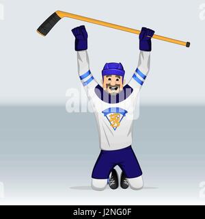 L'équipe de hockey sur glace Finlande dvd debout sur genou dessiné dans un style cartoon Illustration de Vecteur