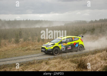 Wark, UK - Avril 29, 2017 : voiture rallye prenant part au rallye international Pirelli 2017 (BRC). Rhys pilote Yates et Co-Driver Carl Williamson dans une Ford Fiesta. Credit : ColobusYeti/Alamy Live News. Banque D'Images