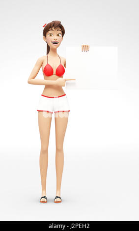 Produit vierge et de l'affiche maquette bannière avec rire et plaisir Jenny - Dessins animés en 3D personnage féminin en maillot Banque D'Images