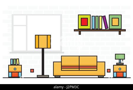 Canapé jaune avec deux bordures et abat-jour. Vector Illustration. Prix de l'intérieur. Illustration de Vecteur